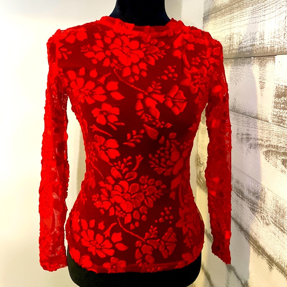 Red lacy long sleeve shirt